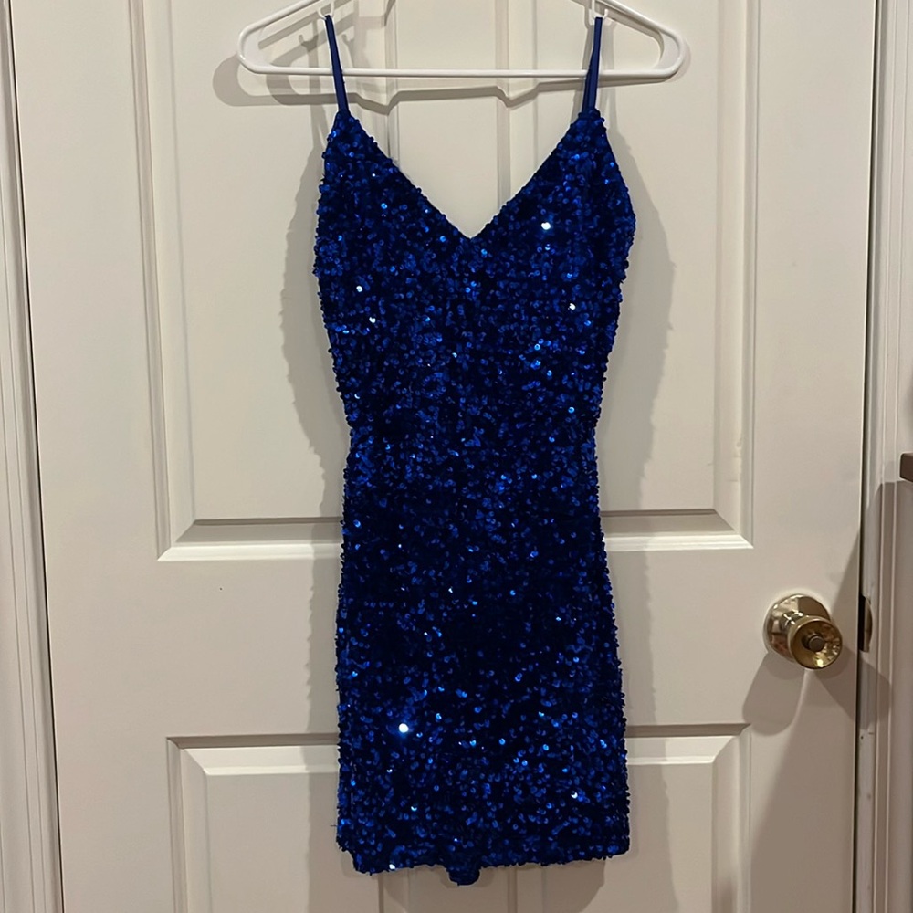 Mini Navy Blue Sequin Dress